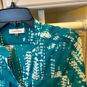 Calvin Klein Turquoise and White Patterned Top